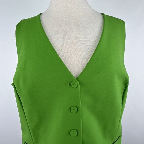 Nicole Miller Size XL Bright Green Vest Lined Button Front Stretch - Picture 2 of 9